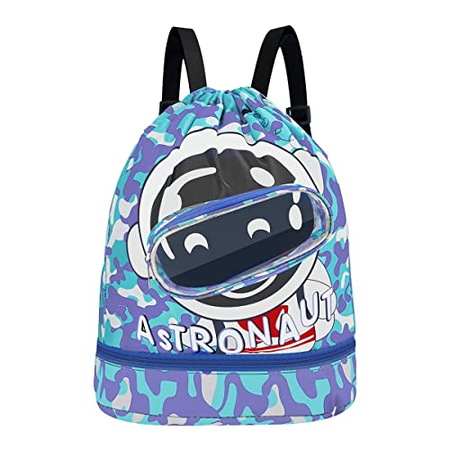 PALAY® Swimming Bag for Kids Cartoon Print Shoulder Bag for Kids Large Capacity Backpack for Boys Girls Wet Dry Separation Beach Bag Storage Bag for Clothes, Swimming Goggles