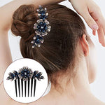 PALAY® Hair Clips for Women Flower Hair Comb Pins Slide Hair Clips for Girls Crystal Barrettes Bridal Charm Hair Accessories(dark blue)