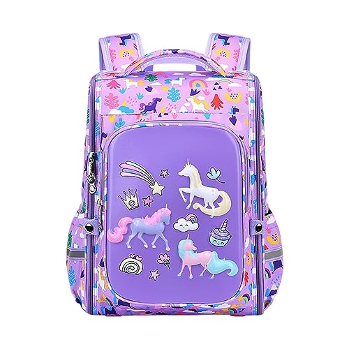 PALAY® Girls School Backpack Unicorn Cartoon Backpack Primary Bookbag Girls Backpack for School, Travel, Camping, Waterproof Burden-relief Backpack School Gift for Kids 5-10 Years Old