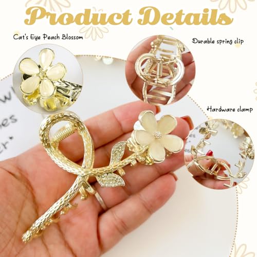 PALAY® Hair Claw Clips for Women Large Flower Claw Clip for Hair Stylish Rhinestone Updo Hair Clip French Metal Hair Jaw Clips Strong Hold Hair Clamps