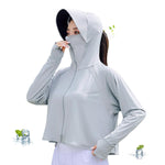 PALAY Women's Sun Protection Jacket UPF 50+ for Outdoor Running and Hiking | Lightweight Nylon Zip Hoodie with Face Mask Grey