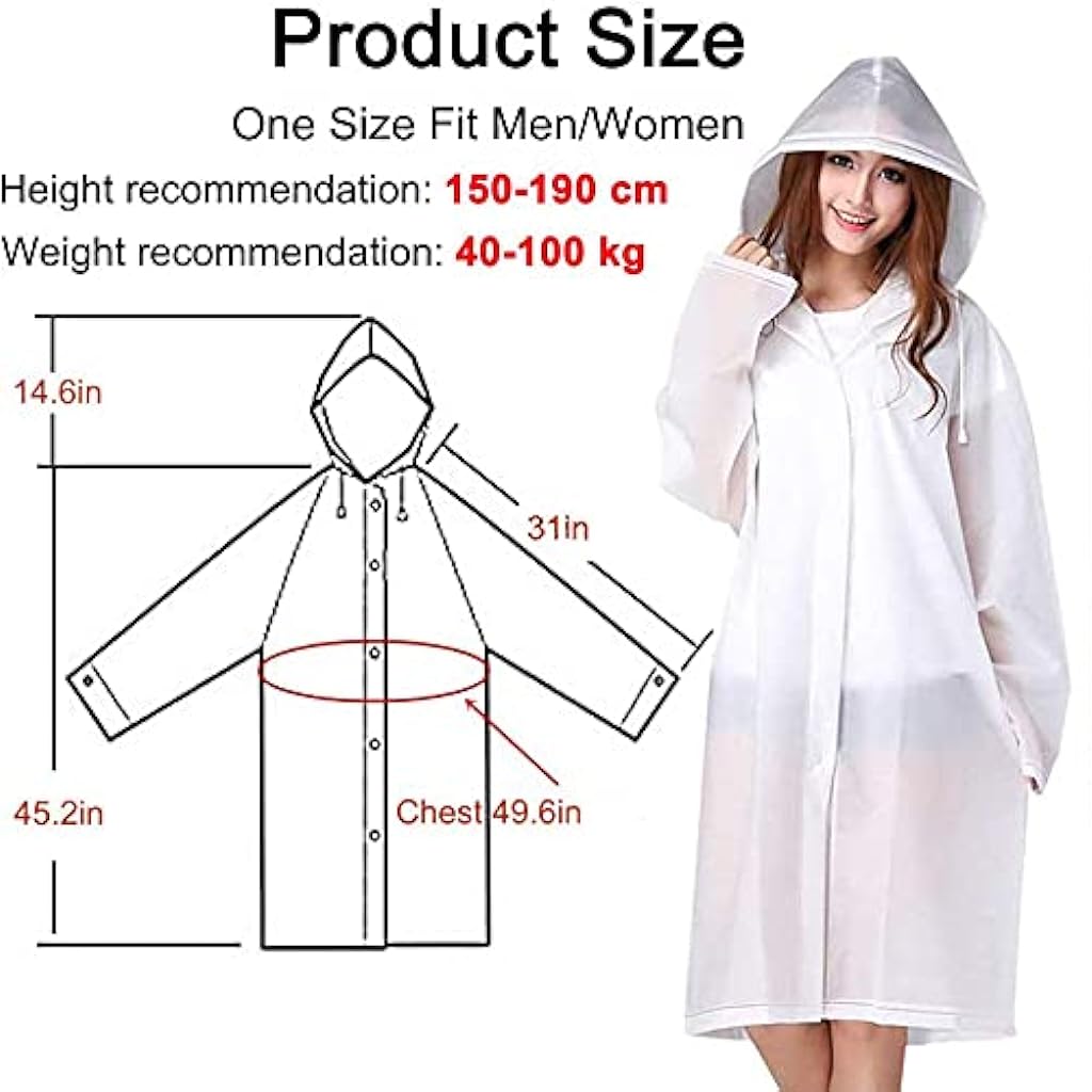 PALAY® 2Pcs Rain Ponchos for Adults Reusable, EVARaincoats with Hood for Women and Men Rain Ponchos for Camping, Hiking, Music Festival, Outdoor Activities (white)