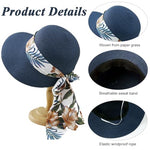 PALAY® Beach Straw Sun Visors for Women Espadrille Bowknot Sunhat Women Gardening Outdoor Sunhats Sun Protection Packable - Blue