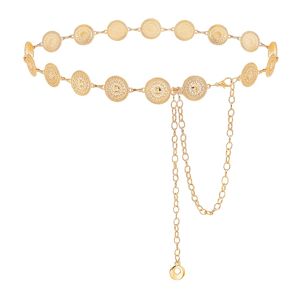 PALAY Belt for Women Dresses featuring Metal Concho Waist Chain in Gold | Adjustable Boho Hip Accessory