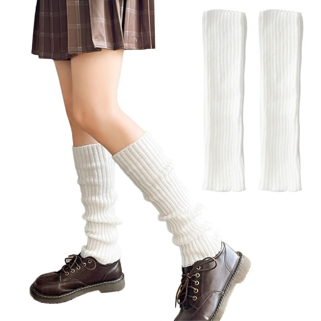 PALAY Leg Warmers for Women featuring Thick Knit Acrylic Fabric and Elastic Stay-Up Cuffs | White 1 Pair