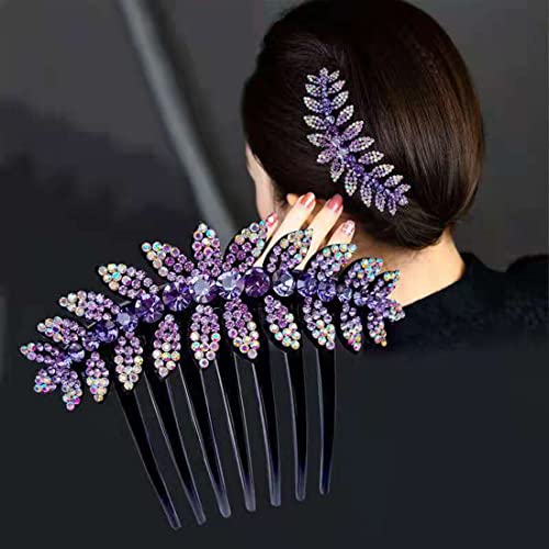 PALAY® Purple Leaf Hair Clips for Women Flower Hair Comb Pins Slide Hair Clips for Girls Crystal Barrettes Bridal Charm Hair Accessories(Purple)