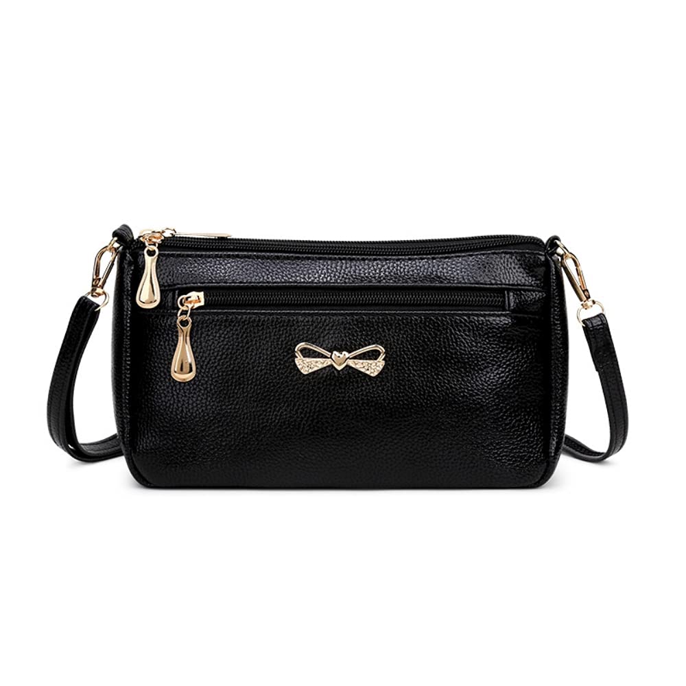 PALAY Small Crossbody Bag for Women with 4 Zipped Compartments 24×14×7cm Soft PU Leather Black