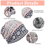 PALAY® Hijab Caps for Women Slouchy Beanie Floral Print Head Scarf Chemo Fashion Stretch Soft Hip-Hop Skull Dwarf Hats for Teen Girls 3 PCS