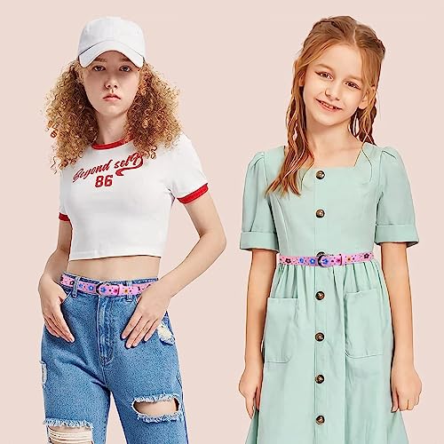 PALAY® 2 Pack Belt For Girls Stylish Pu Leather Flower Hollow Cut Waist For Jeans Pants Dress Kids 6-12 Years Old Multi 3PCS