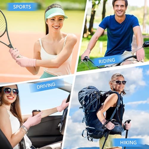 PALAY® Spandex UV Sun Protection Gloves Women Non-Slip Touch Screen Summer Ice Silk Cool Outdoor Breathable for Cycling Fishing Pink 2PCS