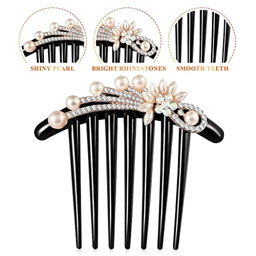 PALAY® Hair Comb Clip for Women, Pearl Hair Comb Clips, Rhinestone Side Comb Hair Bun Clip, French Hair Stick for Buns for Daily Use or Party