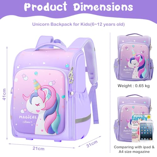 PALAY® Unicorn Bags for Girls Stylish School Bags for Girls Durable Waterproof School Bags for Boys Kids 7-12 Years Old Large Capacity Cute Backpack for Girls Birthday Gift