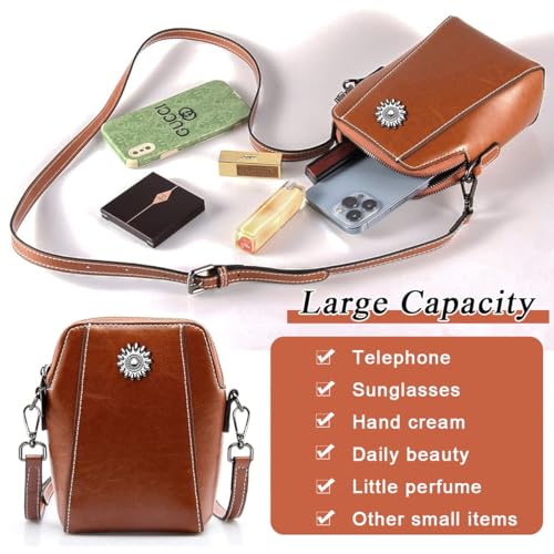 PALAY® Small Women Crossbody Phone Bag Vintage Brown PU Leather Shoulder Bag Fashion Women Small Sling Bag Phone Pouch Purse Bag