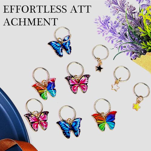 PALAY® 20Pcs Butterfly Charms Hair Rings Butterfly Pendent Charms for Dreadlocks Girls Hair Accessories Butterfly Ring Charms Pearl Rings Charms for Braids Pendent Charms Hair Styling Accessories