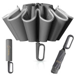 PALAY Large Umbrella for Travel with 125cm Canopy and 20-Rib Alloy Frame | Grey UV Shield