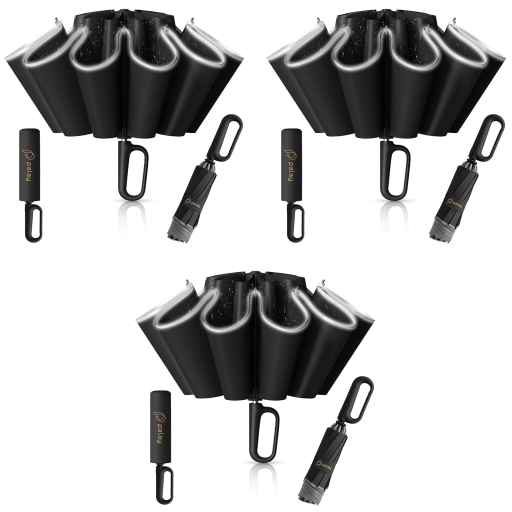 PALAY Umbrella for Travel featuring 50 Inch Canopy with Award Winning Carabiner Handle | Black