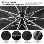 PALAY® Large Umbrella for Men Women with Reflective Strap 50 Inch Automatic Open Close Windproof Travel Folding Reinforced 10 Dual Ribs 99 UV Protection Carabiner Handle Design 3PCS