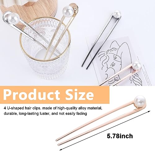 PALAY® 4pcs Large Pearl Hair Stick for Buns, Metal Juda Pin U Pin for Hair, 5.8in Long Hair Pins for Women Stylish Chignon Hair Bun Stick Hair Bun Accessories Girls Gift