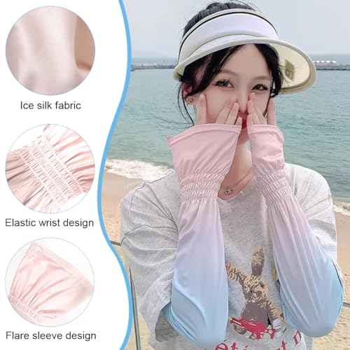 PALAY® Women Sun Visor Hat Set of 3pcs Outdoor Women Hat Face Mask Arm Sleeve Combo UPF 50+ Wide Brim Sun Hat Fashion Gradient Face Mask Arm Sleeve for Hiking, Cycling, Driving