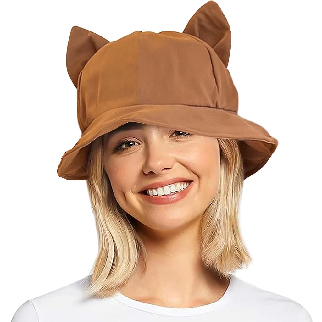 PALAY Bucket Hat for Women featuring Cat Ears and Adjustable 22‑22.8 in Fit | Brown Sun Cap