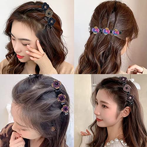 PALAY® 4 Pcs Hair Braid Accessories Hair Sectioning Clamps Sparkling Crystal Stone Hairpins Braided Hair Clips Girls Fashion Hairdressing Styling Tools, Multi