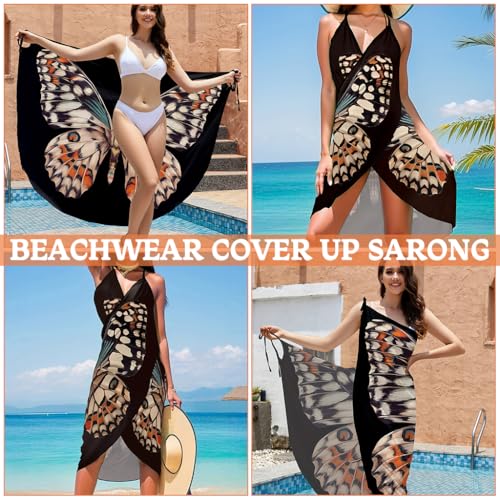 PALAY® Beach Wear Dress for Women Butterfly Print Swimming Suit Waterproof Adjustable Straps Cover Up Sarongs Bikini Set Lightweight Swimsuit Vacation Outfits 2PCS