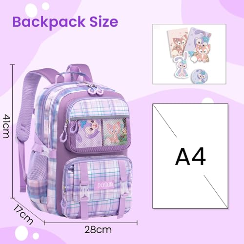 PALAY® School Bag for Girls Kids Stylish Waterproof Cartoon Design Girls School Bag Large Capacity School Backpack for Girls Gift School Bag for Girls (6-12 Years Old) - Purple