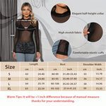 PALAY® Women's Mesh Tops High Neck See Through Shirts Short Sleeve Long Sleeve Bodycon Sheer Slim Fit Blouse Clubwear, L