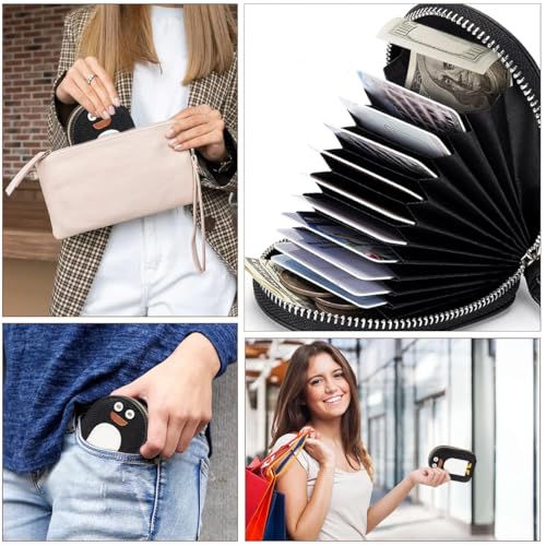 PALAY® Girls Card Bag Travel Card Holder with 10 Compartments Wallet Organizer Bag Zipper Pouch PU Cartoon Penguin Zipper Card Bag RFID Blocking Travel Card Holder 2 PCS