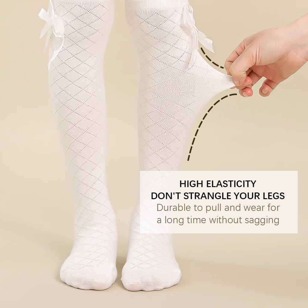 PALAY Stockings for Girls featuring Bow Design with 16.5 in Length Cotton Material | Ages 8–12