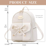 PALAY Girls Leather Backpack for School and Travel with Dual Zippers 22x13x24cm | White Bowknot Purse