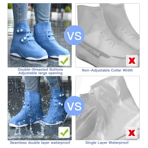 PALAY® Waterproof Shoe Covers for Kids Men Women Anti-Slip Reusable Cover for Rainy Season TPE Sole Boots with Elastic Design Outdoor Footwear Protector Monsoon Blue 3 PCS