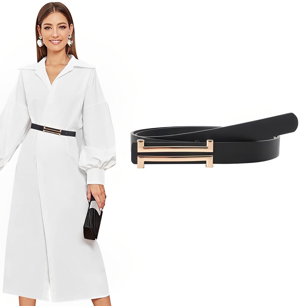 PALAY Women Belt for Dresses and Blazers featuring Golden Rose Interlock Buckle 40 in PU