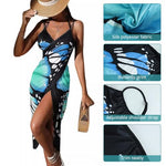 PALAY® Beach Wear for Women Butterfly Print Dress Swimsuit Cover Up Lightweight Outfits 2PCS