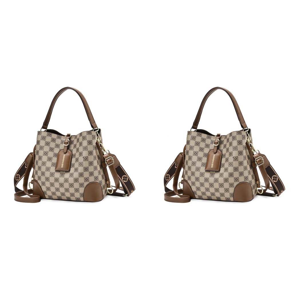 PALAY PU Bucket Bag for Women with Detachable Shoulder Strap and 23x12x22 cm Capacity | Check Pattern Crossbody for Daily Use