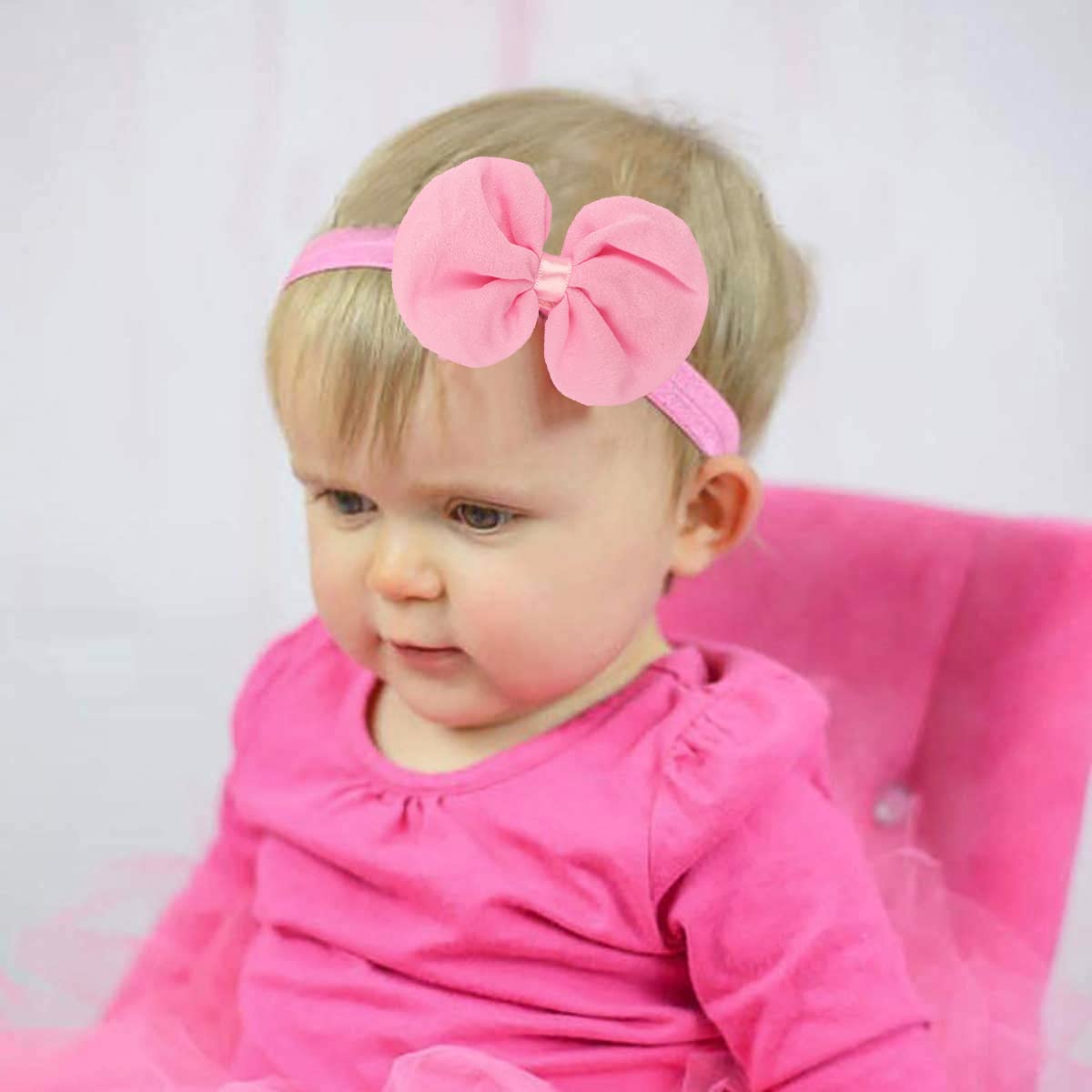 PALAY Girl Headbands for Babies with Stretchy Chiffon Bows 14Pcs Multicolor | Infant Hair Wraps