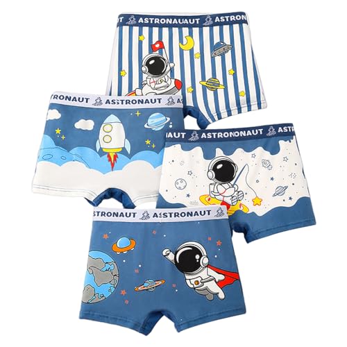 PALAY® 4 Pack Boys Underwear Kids Cotton Boxer Briefs Astronaut Training Boyshorts for Toddler Size 3-12 Years, L