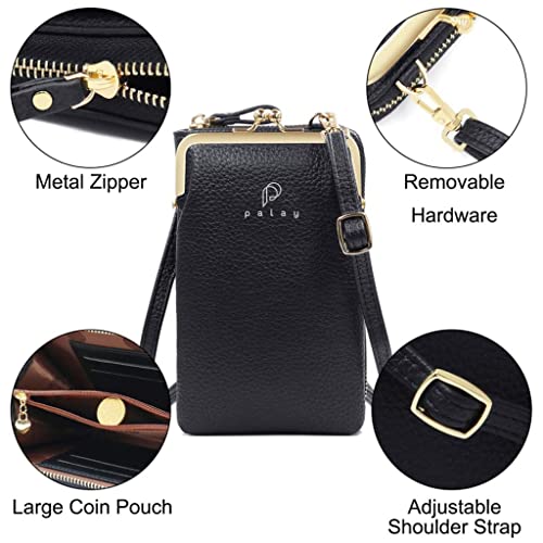 PALAY® Women Crossbody Phone Bag Ladies Wallet Small Soft PU Leather Cell Phone Purse Mini Shoulder Bag with Strap Card Slots (Black)