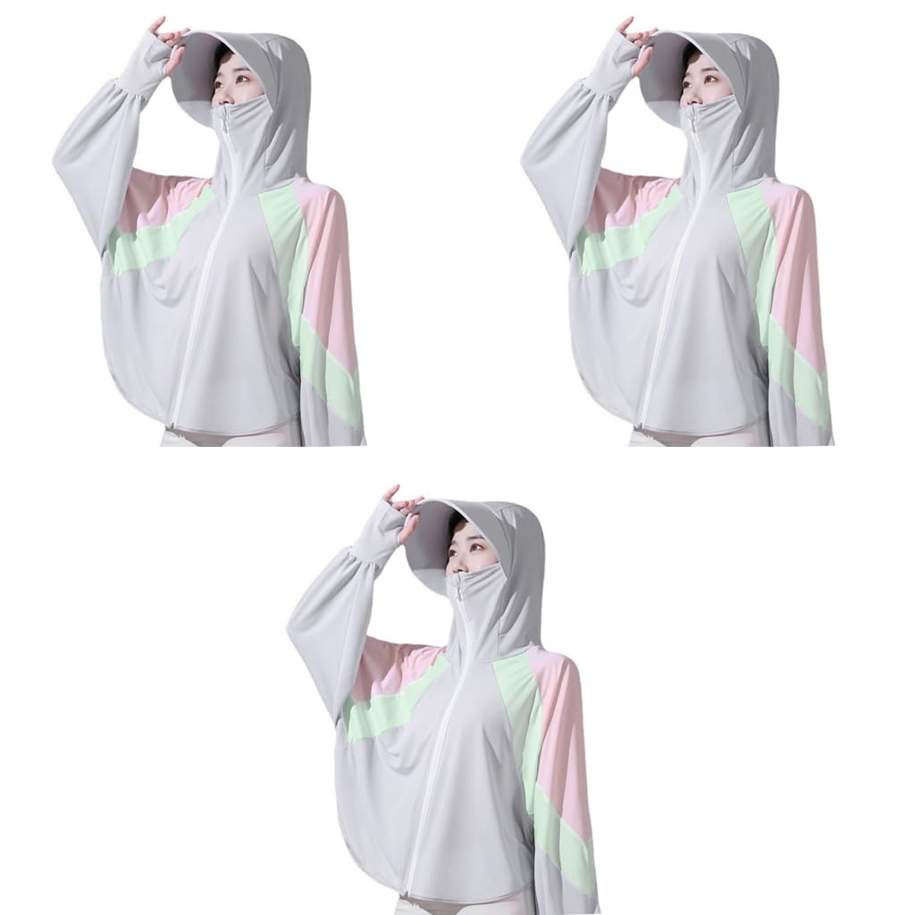 PALAY Sun Protection Hoodie Jacket for Women with UPF50 Fabric and Long Sleeve Design | Lightweight Outdoor Coat with Pocket and Face Mask 3 PCS