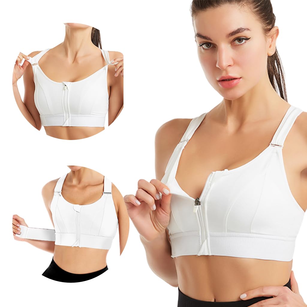 PALAY Sports Bra for Women with Front Zipper and Adjustable Straps | High Impact Gym Support