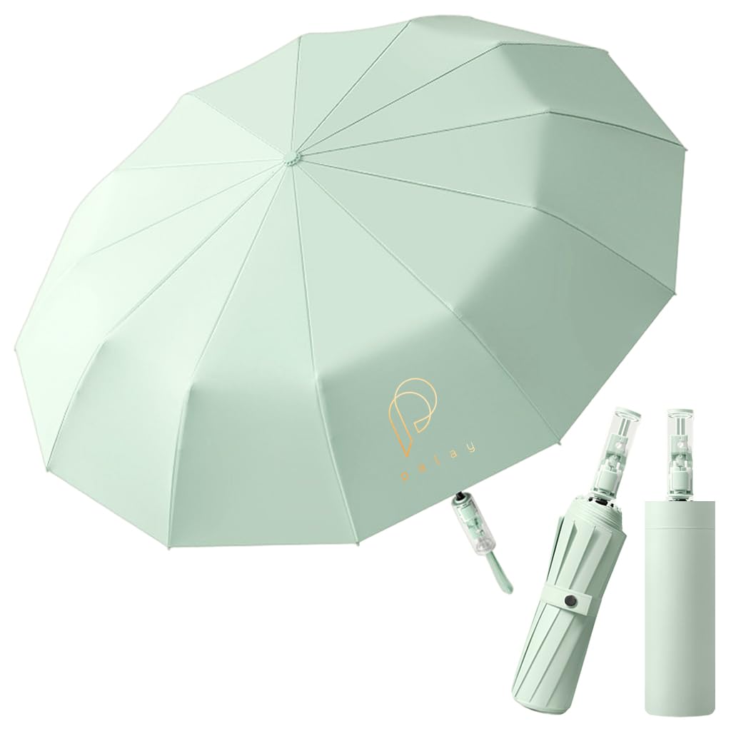 PALAY UV Umbrella for Rain and Sun Protection with 23 in Canopy and 12 Fiberglass Ribs | Compact Green Travel Design