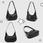 PALAY Shoulder Bag for Evening and Casual Use with Star Rivets 21.5x5.7x11cm Black | PU Handbag for Women