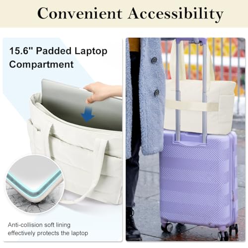 PALAY® Fashion Tote Bag for Women Soft Handbag Lightweight Puffy Travel 15.6 inches Laptop Quilted Shoulder 13.8X6.3x19.3 inches 2PCS