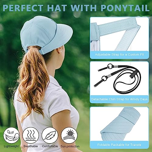 PALAY® Sun Hat for Women 2 in 1 Wide Brim Sun Hats Sport Caps for Women Outdoor UV Protection Summer Cap with Detachable Top for Beach Fishing Baseball, Blue