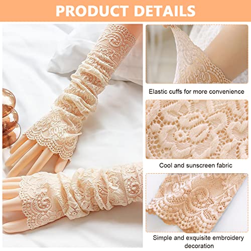 PALAY® 2pcs Arm Sleeves for Women Girls, Floral Lace Cooling Arm Sleeve, UV Protection Hand Cover Arm Sleeves for Daily Wear, Bike, Cycle, Sport - Elastic & Breathable (1 Pair, Flesh Color)