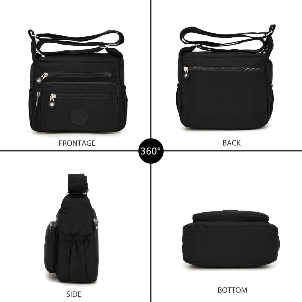 PALAY Women Crossbody Bag for Travel and Daily Use with Multi Layer Compartments | Black Nylon 10.2x8.2 in