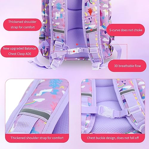 PALAY® Girls School Backpack Unicorn Cartoon Backpack Primary Bookbag Girls Backpack for School, Travel, Camping, Waterproof Burden-relief Backpack School Gift for Kids 5-10 Years Old