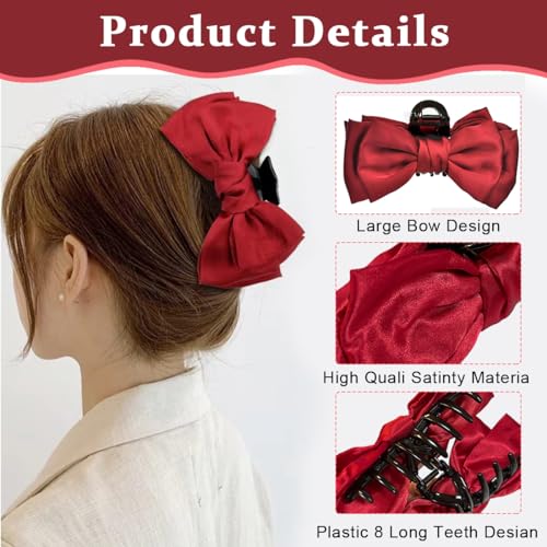 PALAY® Claw Clip for Women Large Red Bow Claw Clip for Medium Thick Hair Women Hair Accessories for Hair Styling, Hair Clamp, Hair Claw for Women Girls