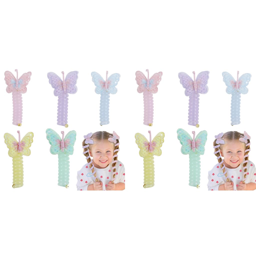 PALAY Telephone Wire Hair Band for Kids with Elastic Spiral Design featuring Butterfly Charms 2 PCS