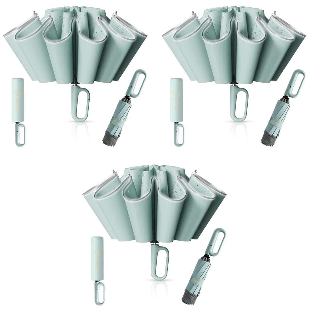 PALAY Large Umbrella for Travel and Outdoor Use with 10 Dual Ribs and Carabiner Handle | Mint Green 99% UV Protection